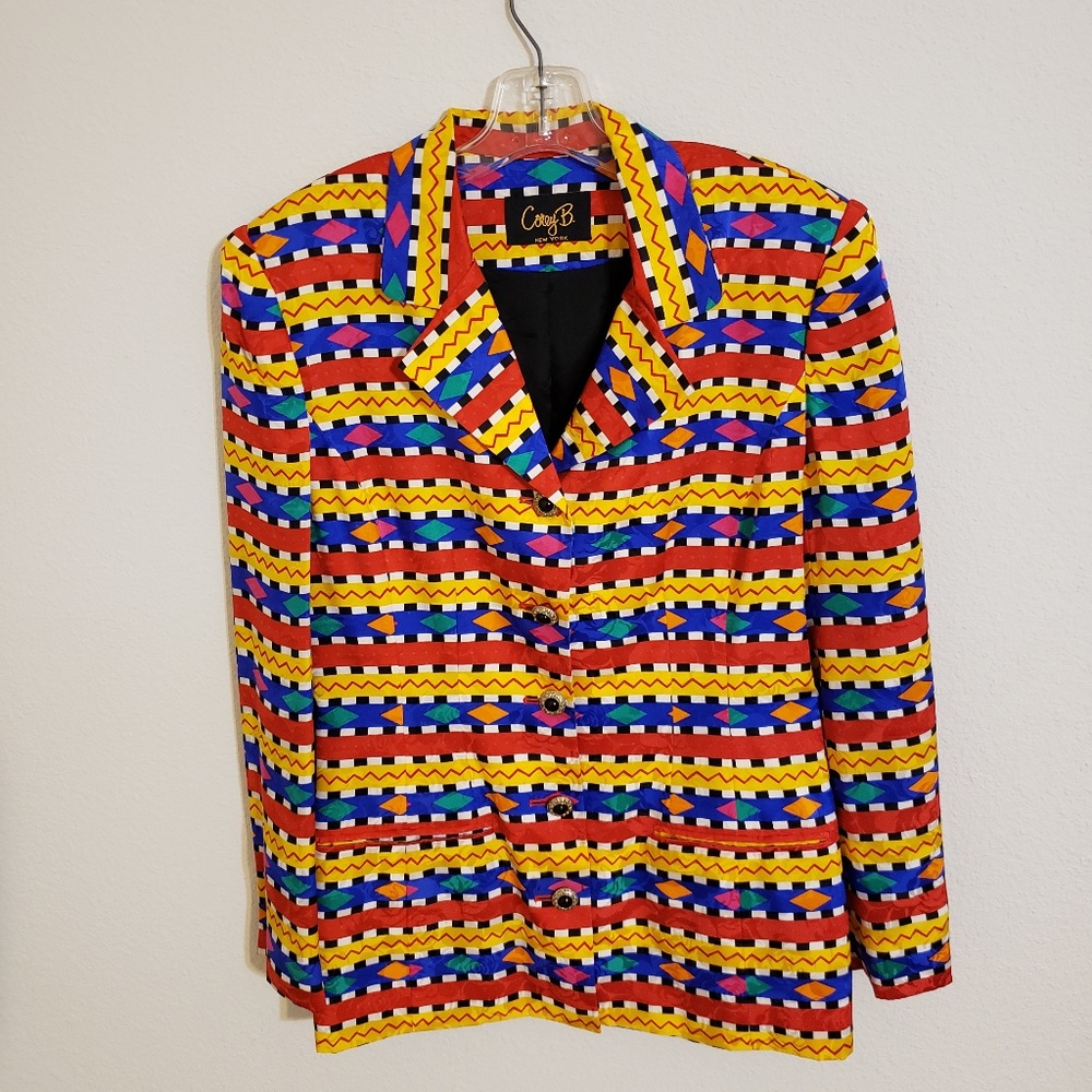 Colorful Patterned Vintage Silk Blazer Jacket